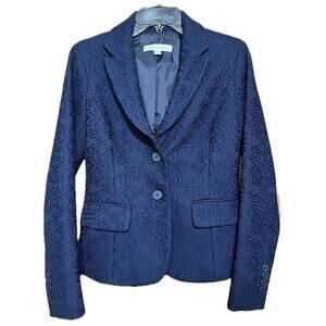 New York & Company Stretch Blazer, Navy Lace Lined Size 0 Button
